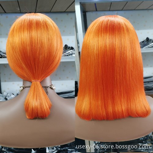 Color Lace Front Wig Wholesale Straight Orange 613 Blonde Human Hair Wig Virgin Brazilian Hair Lace Closure Bob Wigs Human Hair